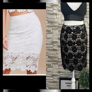 Lulu’s Look at Me Wow Black Floral Crochet Lace Exposed Zipper Midi Skirt